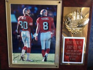 Sports Memorabilia Signed Steve Young & Jerry Rice Plaque