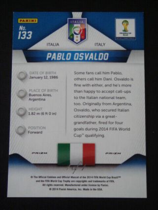 2014 Panini Prizm World Cup Pablo Osvaldo Mosaic Black Refractor TRUE 1/1 ITALY 2