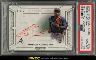 2018 Topps Diamond Icons Red Ink Ronald Acuna Rookie Rc Auto /25 Psa 10 (pwcc)