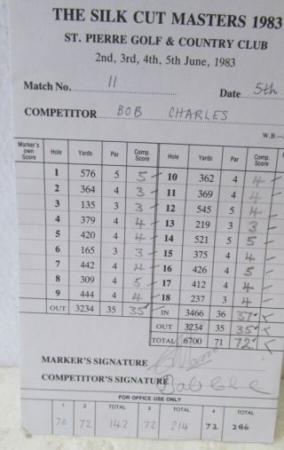 Bob Charles & Mark James And 8 Signed Tournament Scorecard - 1983 Silk Cut Masters