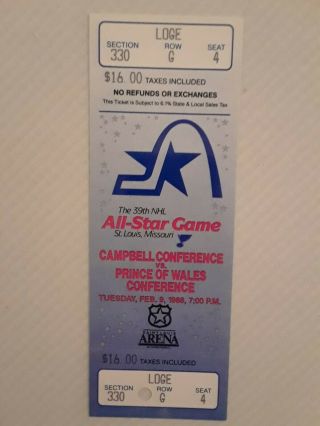 1988 39th NHL All Star Game Full Ticket St.  Louis Blues St.  Louis Arena 2