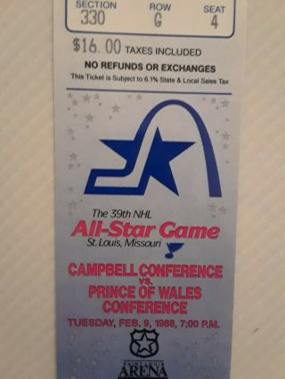 1988 39th NHL All Star Game Full Ticket St.  Louis Blues St.  Louis Arena 3