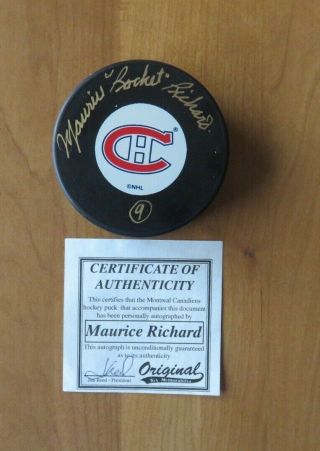 Maurice Richard Auto Signed Official Nhl Puck Montreal Canadiens