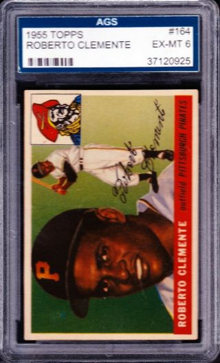1955 Topps 164 Roberto Clemente Rc Rookie Pirates Hof Graded Ags 6 Ex - Mt