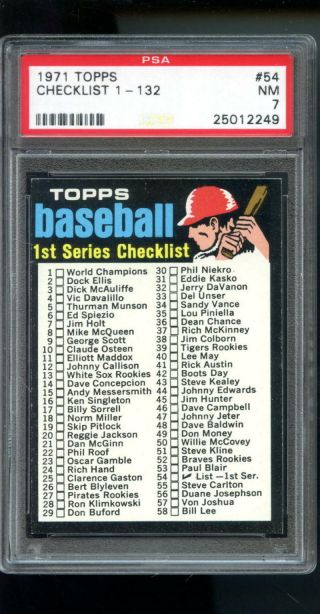 1971 Topps 54 Checklist First 1st Series 1 - 132 Nm Psa 7 Graded Baseball Card