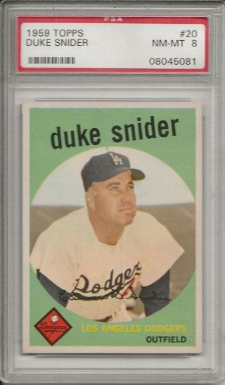 1959 Topps Baseball 20 Duke Snider Dodgers Centered Well For Issue Psa 8 Nm/mt