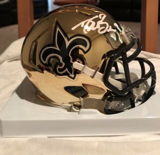 Drew Brees Autographed Orleans Saints Chrome Speed Mini Helmet Bas
