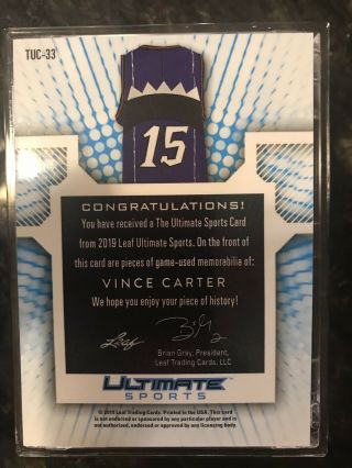 2019 Leaf Ultimate Sports Vince Carter 8x GU Jersey / RED LOGO PATCH RELIC 1/3 2