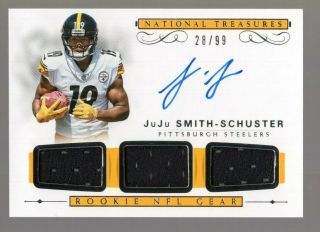 Juju Smith - Schuster 2017 National Treasures Rc On Card Auto/3x - Jersey 28/99