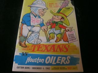 The Dallas Texans Vs Houston Oilers Cotton Bowl 1962 Souvenir Program