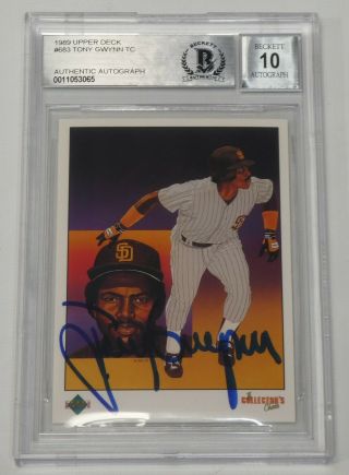 Tony Gwynn Signed 1989 Upper Deck Padres Baseball Card 683 Bas Gem 10