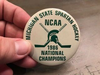Vintage 1986 Msu Michigan State Hockey Button Pin National Champions Champs Flag