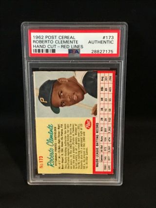 1962 Post Cereal 173 - Roberto Clemente - Psa Authentic - Hand Cut - Pirates