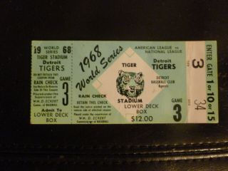 1968 World Series Ticket Game 3 Tiger Stadium