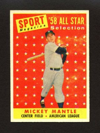 1958 Topps 487 Mickey Mantle As All - Star - York Yankees Hof - Centered - Nm