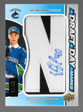 2018 - 19 Sp Game Draft Day Marks Elias Pettersson Rc Rookie Auto Patch /35