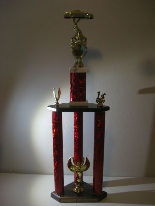 Large 1st Place - 3 Tier - 32&1/2 Inch High - Auto Racing Trophy - W/gold Car