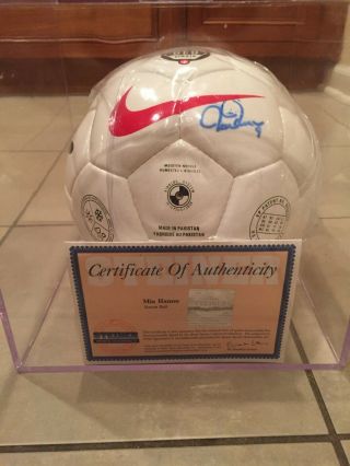 Mia Hamm Autographed Soccer Ball W/ Steiner Sports Authentication & Display Case