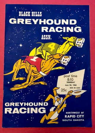 Vintage 1965 Black Hills Kennel Club Greyhound Program - South Dakota