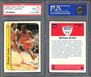 Psa 9 1986 - 87 Fleer Stickers 8 Michael Jordan Rc (wax 0n Back For (st) G00 2309