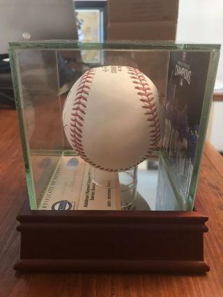 Addison Russell Cubs 2016 World Series Signed Baseball with Case & Image STEINER 3