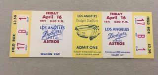 Pete Mikkelsen Win 33 April 16 1971 4/16/71 Dodgers Houston Astros Full Ticket