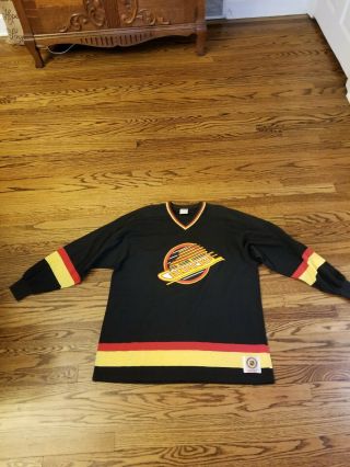 Vtg Ccm Nhl Vancouver Canucks Sewn Black Hockey Jersey Sweater Size Xxl