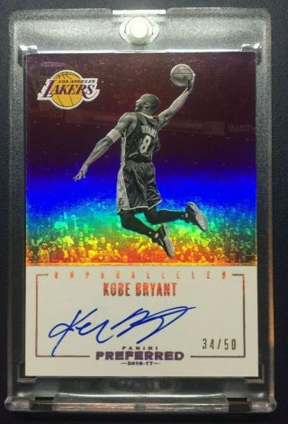 Kobe Bryant 2016 - 17 Panini Preferred Unparalleled On - Card Auto /50