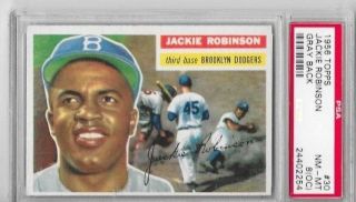 1956 Topps 30 Jackie Robinson Dodgers Psa 8 [oc] Nm/mt Grayback.