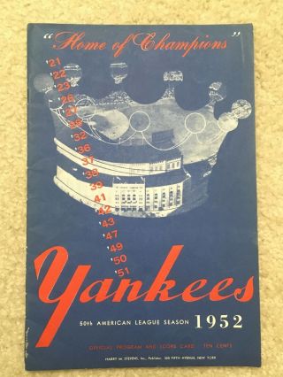 1952 Boston Red Sox Vs.  York Yankees @ Yankee Stadium Scorecard/program