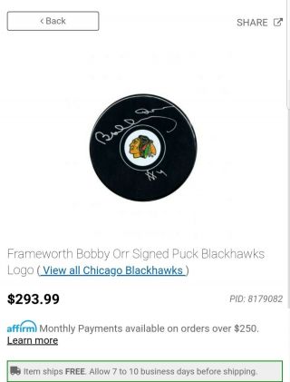 Bobby Orr Autographed Puck Chicago Blackhawks Authentic