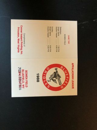 1988 Bluefield Orioles Minor League Baseball Pocket Schedule