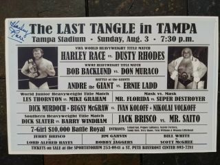 Harley Race Signed Autograph Nwa Wrestling Event Poster 18 X12 Florida Orig Bas