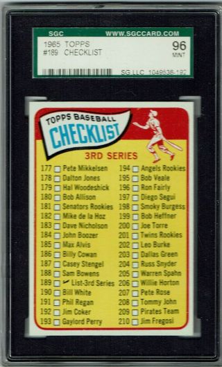 1965 Topps 3rd Series Checklist Sgc 96 9 L@@k