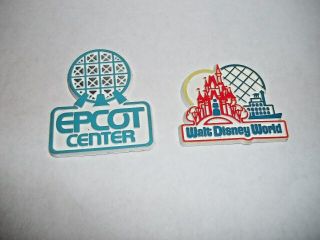 2 Vintage Walt Disney World Fridge Rubber Magnet,  Magic Kingdom,  Epcot,  Mgm.