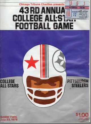 1976 College Football Program,  All - Stars Vs.  Pittsburgh Steelers,  W/ticket Fr