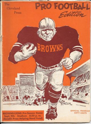 Sep 9,  1961 Cleveland Browns Vs Detroit Lions Vintage Football Program