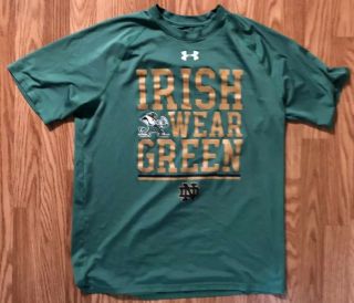 Notre Dame Football Team Issued Under Armour Irish Wear Green Shirt Medium 20