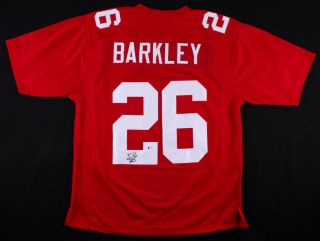 Saquon Barkley Ny Giants Autographed Red Rookie Jersey Beckett Authenticated