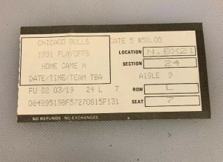 Chicago Bulls 1991 Nba Playoffs Ticket Stub Game H Chicago Stadium
