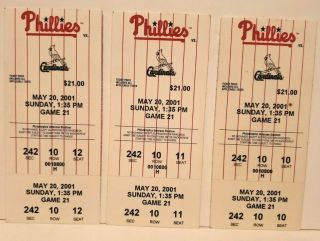 Philadelphia Phillies Baseball Ticket Stubs 2001 Season Veterans Stadium May 20