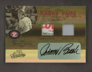 2005 Absolute Marks Of Fame Johnny Bench Reds Hof Laundry Tag Patch Auto 6/6