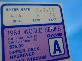 1984 World Series Ticket Stub Padres vs Tigers at Tiger Stadium Game 3 of Series 3