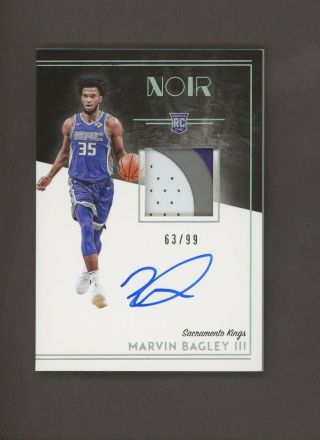 2018 - 19 Panini Noir Marvin Bagley Kings Rpa Rc 3 - Color Patch Auto 63/99