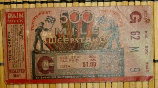Indianapolis Motor Speedway 500 Mile Sweepstakes Ticket Tuesday May 30,  1933/rar