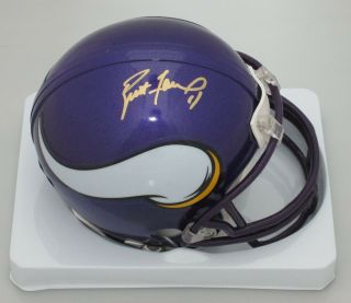 Minn Vikings Qb Brett Favre Signed Riddell Mini Helmet Auto - Hall Of Fame