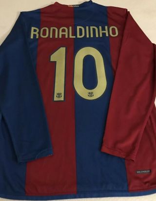 Nike Sphere Dry 2006 - 07 Fc Barcelona 10 Ronaldinho Home Long Sleeve Jersey Sz L