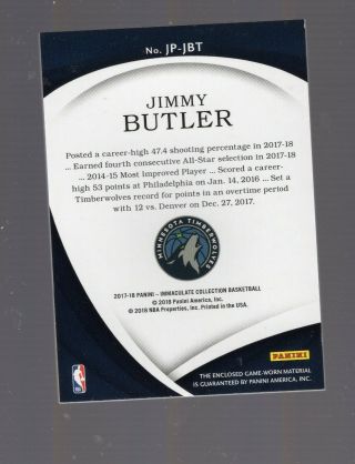 2017 - 2018 Panini Immaculate Jimmy Butler Jersey Number Logo Patch 9/13 Heat 2