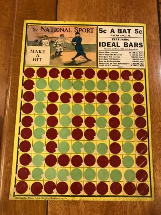Vintage Punch Board Card Baseball Ideal Bar Candy 5 Cent Unpunched Game