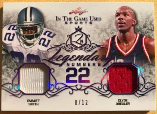2019 Leaf In The Game Emmitt Smith Clyde Drexler Numbers 22 Dual Jersey /12